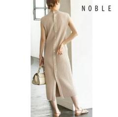 NOBLE ノーブル ワイドリブ スリーブレス ニットワンピース ベージュ