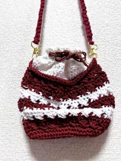 【値下げ】ハンドメイド　ショルダーバッグ　#巾着 #通勤 #お散歩 #編み物