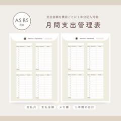 02B/月間支出管理表/単品販売3枚/ルーズリーフ家計簿/家計簿リフィル