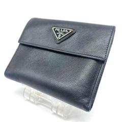 良品✨　PRADA サフィアーノレザー　グレー 三つ折り財布　リボン　フィオッコ 良品✨PRADA サフィアーノレザーグレー 三つ折り財布リボン