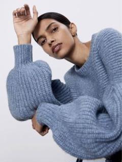 新品☆ZARA ザラ パフスリーブニットセーター トップス S size