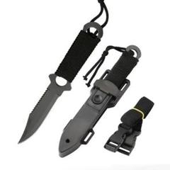 中華★ステンレス製ダイバーズナイフBLACK★スピアフィッシング素潜り魚突き