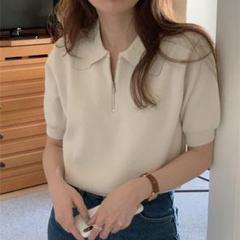 ジッパー付きポロニット オフホワイト