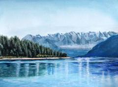 風景 アクリル画 山と湖の風景(原画、1点もの) - メルカリ