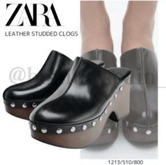 ZARA】 ○#LEATHER STUDDED CLOGS○ Size:36 - メルカリ