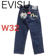 【ビンテージ】EVISU PMG レッド　カモメ刺繍　デニム ブルー　30インチ ビンテージ】EVISU PMG レッド カモメ刺繍 デニム ブルー 30