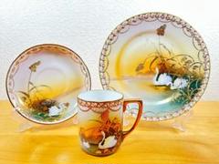 オールドノリタケ 金盛上ヤシの木湖畔 トリオ カップ ソーサー プレート オールドノリタケ 白鳥 湖畔図 トリオ1客 カップ ソーサー