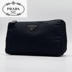 【美品】PRADA プラダ ポーチ 三角ロゴ デニム レザー PRADA プラダ 三角ロゴ デニム コスメポーチ アクセサリーポーチ