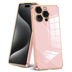 ピンク TPU iPhoneケース ゴールドフレーiPhone 14ProMax