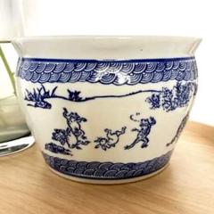 【即日配送】【新品未使用】鳥獣戯画✴︎青と白の陶器製水鉢のサムネイル