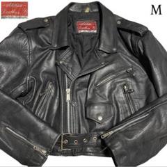 【vintage】牛革 本革 カウハイドダブルライダースジャケット ブラック M