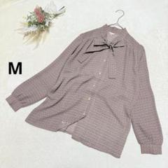 リンデン【M】 総柄ブラウス ポリシャツ ボウタイ レトロ 日本製 リボン 花柄