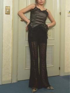 PELLICULE pattern lace flare pants ブラック