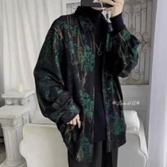 新品　韓国　花柄　柄シャツ クール 涼しい レトロ 古着 上品 緑 黒 夏 秋