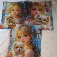 ガーゼハンカチ3枚セットパネル女の子と犬さんハンドメイド