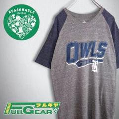 古着　ラグランスリーブ　半袖　Tシャツ　グレー　ネイビー　ヴィンテージプリント
