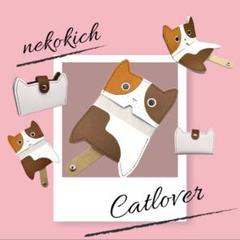 本革 二つ折り【カードケース／名刺ケース】名刺入れ 猫 ねこ 定期入れ カード
