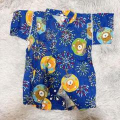 レトロ感❣️夏祭り　ベビー甚平 花火とクマ柄 青70cm