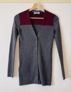 【カシミヤ】PRADA　カーディガン　52　バイカラー　ネイビー　レッド 22SS】新作 カシミヤケーブルニットカーディガン ◇プラダ