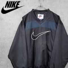 90s ナイキ NIKE ライン ナイロンジャケット ブラック×ネイビー 古着