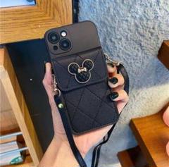 iPhone14♡スマホケース ミッキー ミニー レザー ウォレット 黒