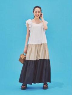 Sov.マキシ丈フレンチスリーブ配色ティアードワンピース谷まりあ着用大人気白黒