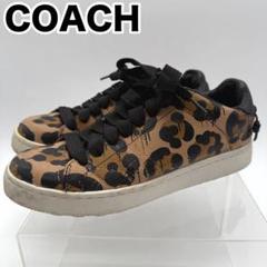 COACH コーチ レオパード柄 アニマルドット レザースニーカー 24cm
