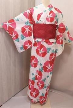 夏用浴衣　大人　朝顔柄　白　赤　ピンク