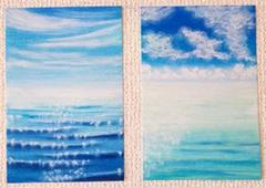 風景画　海　絵画　パステル画　海の絵　アート　インテリア　青のサムネイル