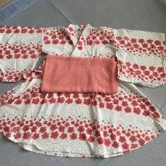 赤い花柄×ドット⭐︎ピンク帯セット ワンピース浴衣