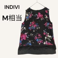インディヴィ 花柄ノースリーブTシャツ 総柄 38 M相当 日本製 軽やか