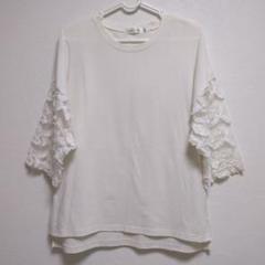 レーススリーブ★チュニック★Tシャツ★白★M★花レース★上品