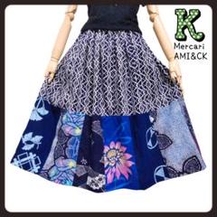 １７♥綿 浴衣地 反物 × 裾 パッチ♥着物リメイク　スカート　ハンドメイド