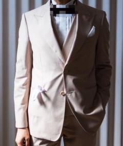 ベージュ ダブルジャケット ベストセット 新郎 タキシード スーツ 結婚式