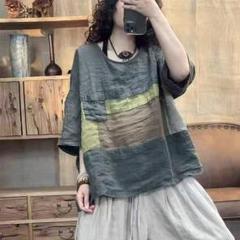 2色 ラウンドネック 配色 Tシャツ 大きいサイズ カジュアル オシャレ
