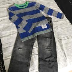 WASK DENIM☆ダメージ加工ジーンズ&Gapボーダーカットソー 110㎝