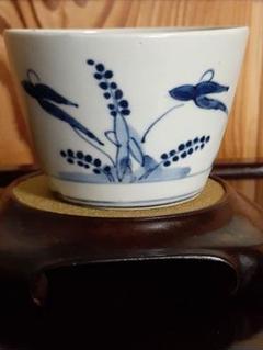 古伊万里初期様式広東型そば猪口菊絵生掛け・厚底