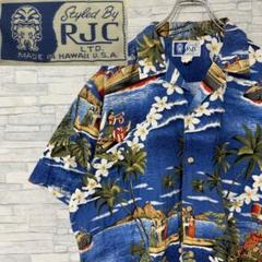 80s USA製 RJC オープンカラー アロハ 開襟シャツ 総柄 XL