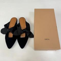 美品 OHGA オーガ フラットシューズ ダブルストラップ ブラック 23.5 OHGA(オーガ) ポインテッドトゥベロアパンプス ブラック サイズ