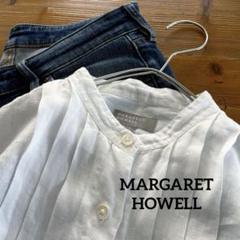 未使用 MARGARET HOWELLリネン100%ピンタックバンドカラーシャツ
