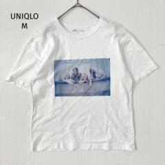 ユニクロ UNIQLO プリントTシャツ【M】半袖 ホワイト クルーネック