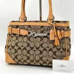 【良品】COACH シグネチャー ハンプトンズ キャリーオール キャンバス