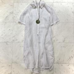 美品 120%lino 半袖 リネンワンピース ライトグレー 42 ブルガリア製