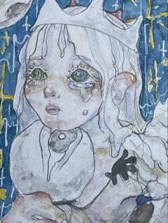 水彩画 女の子 王冠 ポストカードサイズ