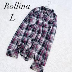 ロリーナ/ワイシャツ/長袖/チェック柄/Ｌ/紫/総柄/コットン/美品✨️