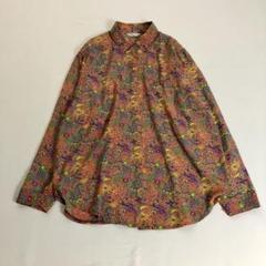 昭和レトロ派手柄長袖シャツブラウス花柄ペイズリー柄個性的オレンジ古着