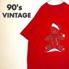 2645 90s シングルステッチ　ビッグロゴ　クマ　サンタ　半袖　Tシャツ　赤