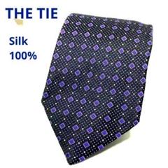 The Tie ネクタイ　ネイビー×パープル小紋柄　ハンドメイドシルク100％