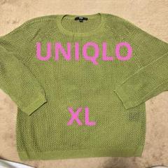 【美品】UNIQLO 3Dメッシュクルーネックセーター　グリーン　XL