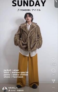 美品☆aiver ブラウン フェイクファーコート ダブルブレストユニ
